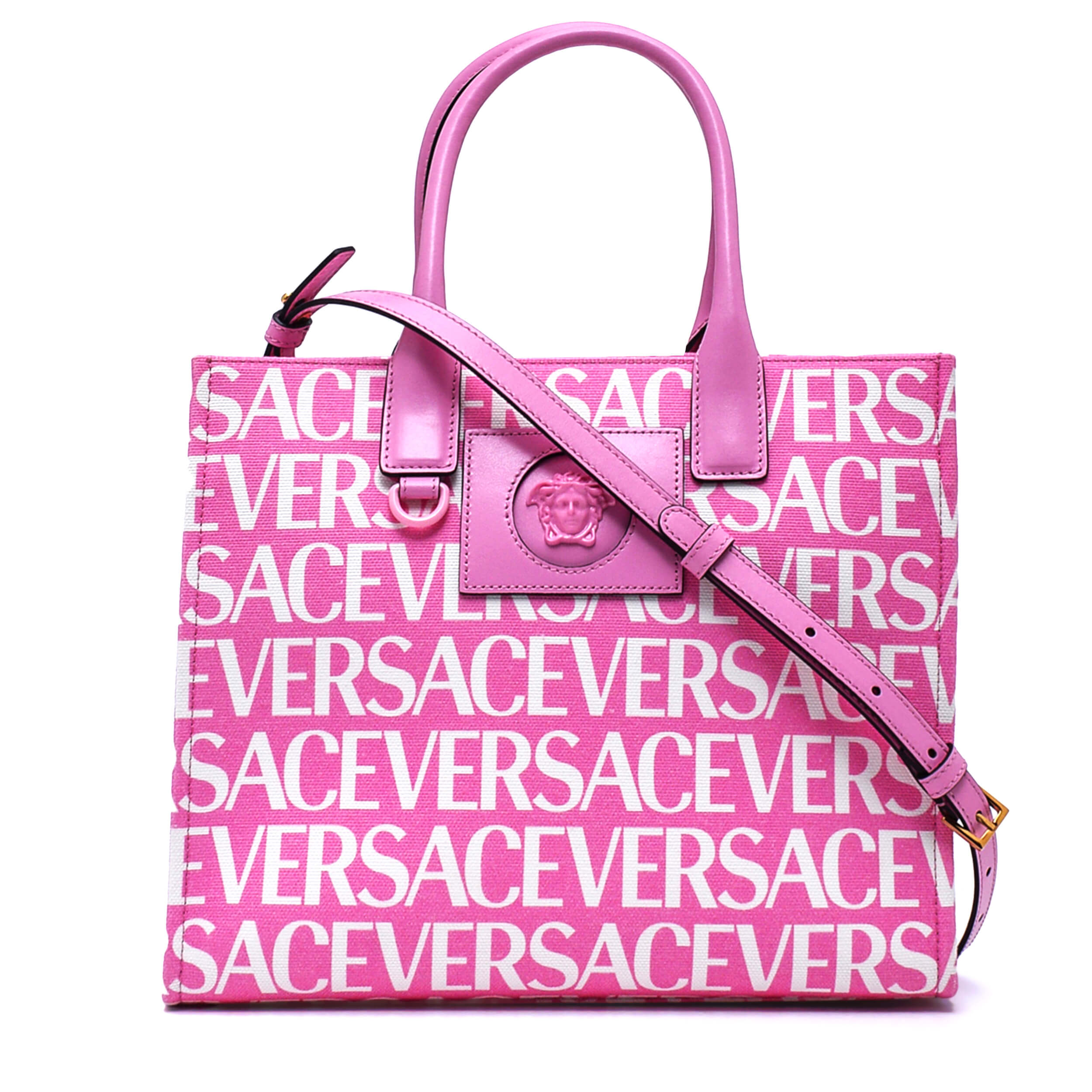 Versace - Baby Pink All Over Logo Medusa Small Tote Bag